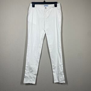 Les Canebiers Womens Medium Tartane Chino Pants White Cotton Blend Straight Leg